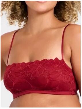 NWT Auden Lace Unlined Straight Neck Bralette - Red